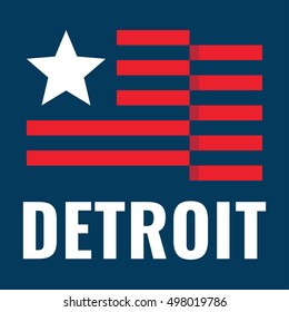 Detroit, with usa flag, flat vector icon, logo design illustration, banner on dark background. Can be used for public holidays in the United States also for theme about tourism.