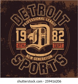 DETROIT - Vector Graphics and typography t-shirt design for apparel. Varsity.