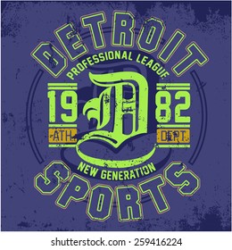 DETROIT - Vector Graphics and typography t-shirt design for apparel. Varsity.