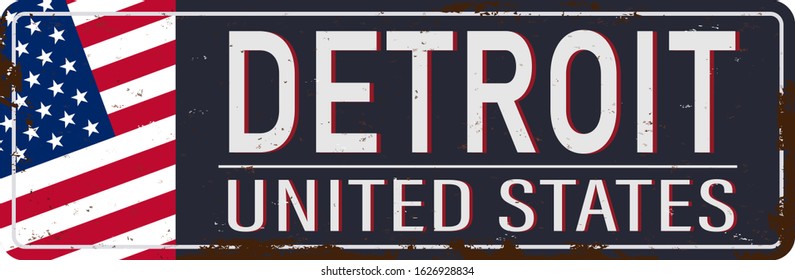 Detroit vintage rusty metal sign on a white background, vector illustration