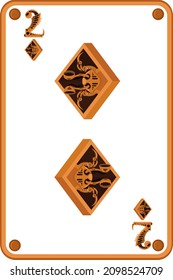 Deuce of diamonds in the style of mechanical steampunk. Vector illustration.