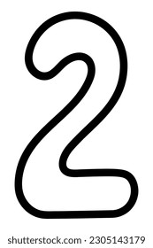 Deuce. Number two with rounded corners. Arabic number symbol. Sketch. Vector illustration. Doodle style. Coloring book for children. Outlines on an isolated background. Idea for web design.