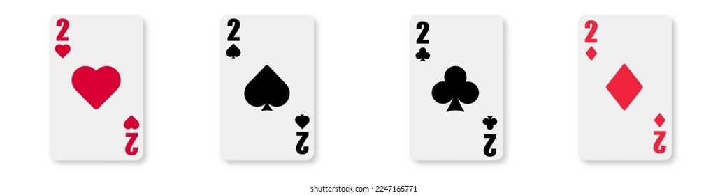 Deuce playing cards icon on white background. Club, diamond, heart, spade illustration. 