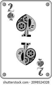 Deuce der Pik im Stil von mechanischem Steampunk. Vektorgrafik.