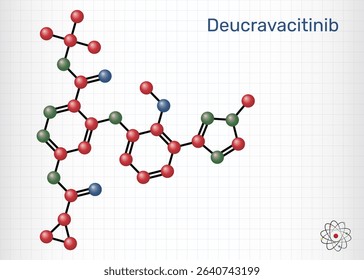 Deucravacitinib molecule. TYK2 inhibitor drug used for treatment of psoriasis and autoimmune diseases. Sheet of paper in a cage. Vector