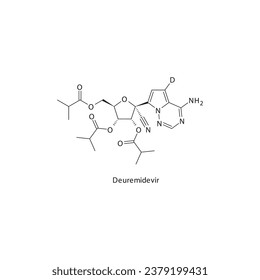 Estructura molecular plana de Deuremidevir RNA, fármaco antirretroviral inhibidor de la polimerasa utilizado en el tratamiento con COVID 19. Diagrama científico de ilustraciones vectoriales.