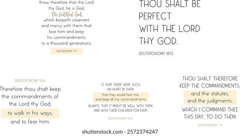 Deuteronomy Bible Verses Bundle, Biblical Christian quotes set, vector illustration