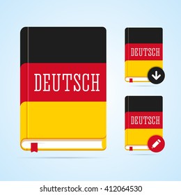 Deutsch book illustration with download and edit icons. Vector image for web or print.