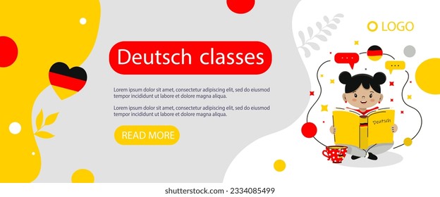 Deutsch language classes banner flyer in doodle style. Isolate on a white background. Vector illustration.