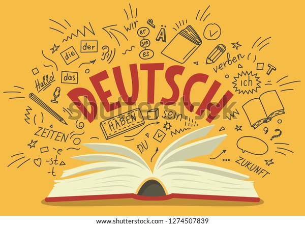 ドイチュ 翻訳 ドイツ語 ドイツ語の手書きの落書きと文字 言語教育のイラスト のベクター画像素材 ロイヤリティフリー