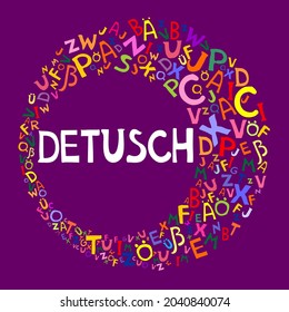 Deutsch. Translation: "German". Learning German. Online education concept. German language hand drawn doodles and lettering. Language education Vector illustration.