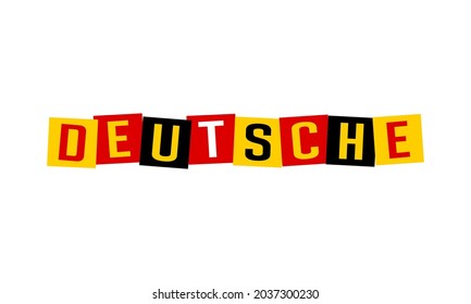 Deutsch - deutsch in Landessprache geschrieben, Zeichen auf unregelmäßigen Plätzen in deutschen Flaggenfarben gestrichen