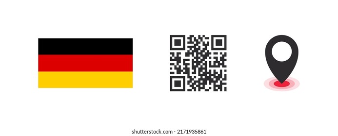 Deutschland flag. Flag of the country, QR code with geolocation of the capital of the country. Vector images