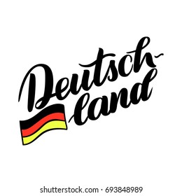 Deutschland hand drawn lettering with flag. Vector lettering illustration isolated on white. Template for Traditional German Oktoberfest bier festival