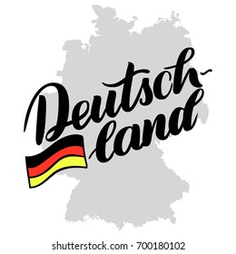 Deutschland hand drawn lettering with flag. Vector lettering illustration isolated on white. Template for Traditional German Oktoberfest bier festival