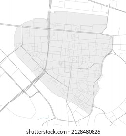 Schwanthalerhöhe, München, DEUTSCHLAND, high detail vector map with city boundaries and editable paths. White outlines for main roads. Many smaller paths. Blue shapes and lines for water.