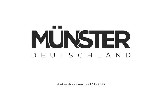 Münster Deutschland, modern and creative vector illustration design featuring the city of Germany as a graphic symbol and text element, set against a white background