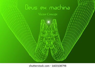 Deux ex Machina - God from Machine - Vector Artificial Intelligence Concept - Emblem of  AI and  Machine Learning  
