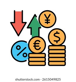 devaluation color line icon for digital and print projects.  Minimal clean icons for apps and websites. Modern simple icons for UI UX and branding