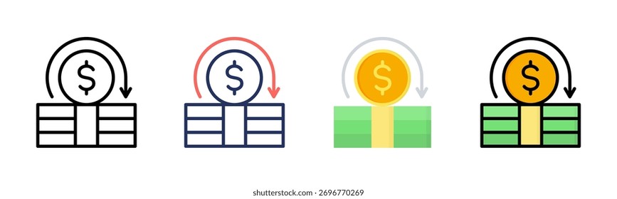 Ícone de desvalorização define coleção de vários estilos