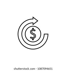 Devaluation and inflation. Dollar symbol vector line icon on white background. Arrow circulate around dollar sign line icon for website or app. Money and currency exchange concept.