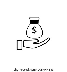 Devaluation and inflation. Icon hand holding a money sack graphic design single icon vector illustration on white backgroud