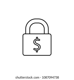 Devaluation and inflation. Padlock icon. Finance, money, safety, protection line vector icon on white background
