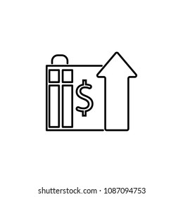 Devaluation and inflation. Rise in property prices and development of financial institutions line icon on white background