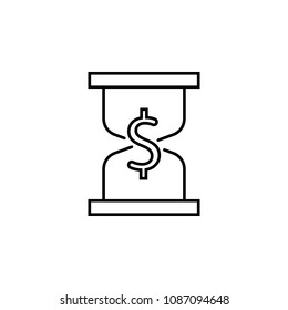 Devaluation and inflation. Time Is Money line icon on white background. Money and finance symbol hourglass stock vector icon on white background
