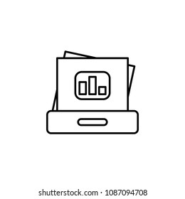 Devaluation and inflation. Vector icon of drawer box documents papers with chart. Line icon on white background