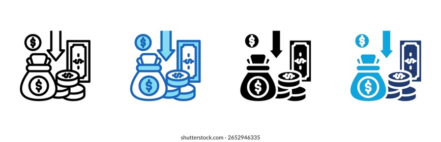 Devaluation Money icon Multi Style Vector Illustration