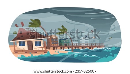 Devastating Hurricane Churned In The Sea Perilously Close To The City, Unleashing Destructive Winds, Element, Icon