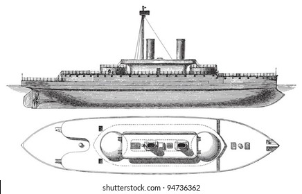 Devastation battleship (England) / vintage illustration from Meyers Konversations-Lexikon 1897