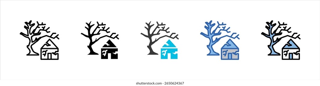 Ilustración multiestilo del paquete del icono de la devastación