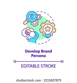 Develop brand persona concept icon. Sensory marketing strategy abstract idea thin line illustration. Unique personality. Isolated outline drawing. Editable stroke. Arial, Myriad Pro-Bold fonts used