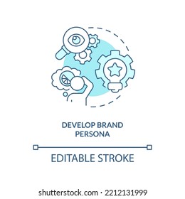 Develop brand persona turquoise concept icon. Sensory marketing strategy abstract idea thin line illustration. Personality. Isolated outline drawing. Editable stroke. Arial, Myriad Pro-Bold fonts used