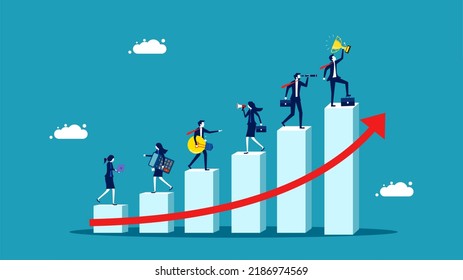 Desarrollar un negocio para crecer. Un equipo de hombres de negocios trabajando en mejorar el gráfico de barras