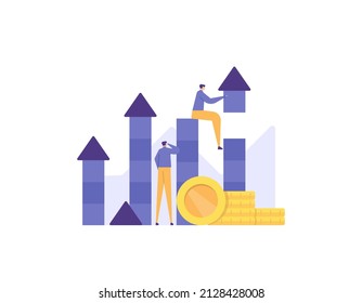 develop business, increase sales or investment profit, growth and increase in company profits, increase in salary and income. businessmen trying to increase traffic data. flat cartoon illustration