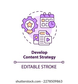 Develop content strategy concept icon. Social media feature for advocacy abstract idea thin line illustration. Isolated outline drawing. Editable stroke. Arial, Myriad Pro-Bold fonts used