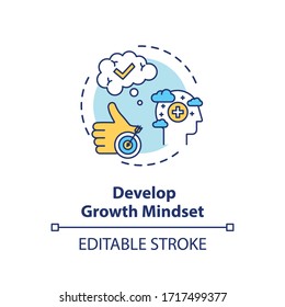 Develop Growth Mindset Concept Icon. Personal Development, Self Improvement Idea Thin Line Illustration. Attitude Change, Positive Thinking. Vector Isolated Outline RGB Color Drawing. Editable Stroke