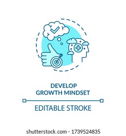 Develop growth mindset concept icon. Personal development, self improvement idea thin line illustration. Optimism, positiver attitude. Vector isolated outline RGB color drawing. Editable stroke