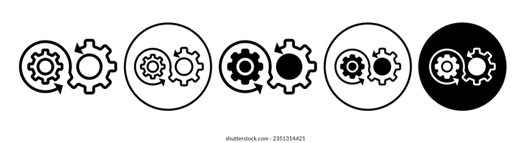Develop Icon. Symbol of gear wheel to transmit power in mechanical industrial machine engine. Vector set of software developer optimization in progress. Flat outline of dev code operation web logo