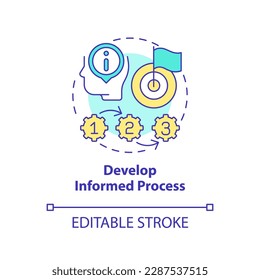 Develop informed process concept icon. Commercial strategy. Causal research benefit abstract idea thin line illustration. Isolated outline drawing. Editable stroke. Arial, Myriad Pro-Bold fonts used