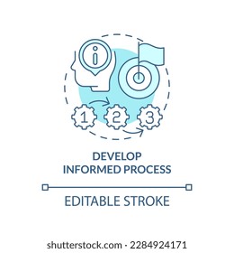 Develop informed process turquoise concept icon. Causal research benefit abstract idea thin line illustration. Isolated outline drawing. Editable stroke. Arial, Myriad Pro-Bold fonts used