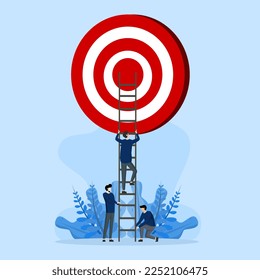 Develop ladder to success, set business goals, targets, aims and objectives, business team helping to set success ladder to achieve target,partnership and teamwork to opportunity concept.