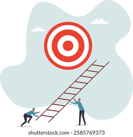 Develop ladder to success, set business goal, target, purpose and objective, partnership and teamwork to opportunity.business concept.flat character.
