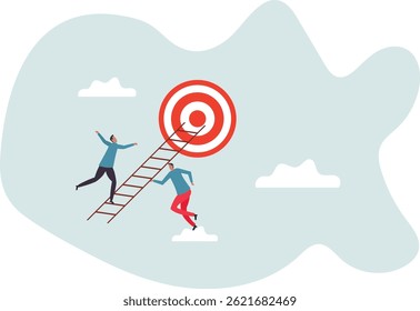 Develop ladder to success, set business goal, target, purpose and objective, partnership and teamwork to opportunity.character for design.