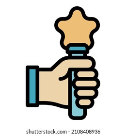 Develop magic stick icon. Outline develop magic stick vector icon color flat isolated