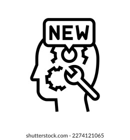 desarrollar nuevas habilidades para el vector de iconos de línea de negocio. desarrollar un nuevo signo comercial de habilidades. símbolo de contorno aislado ilustración negra