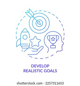 Develop objective target goals blue gradient concept icon. Attainable achieves. Realistic planning abstract idea thin line illustration. Isolated outline drawing. Myriad Pro-Bold font used